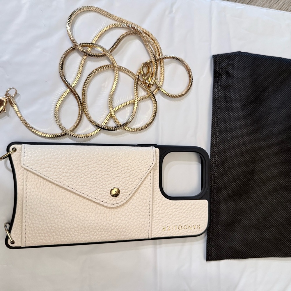 White and Black Phone Case with Gold Chain